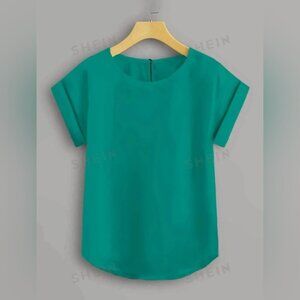 Plus Solid Roll Up Sleeve Blouse 1XL Teal 2/$14 or 3/$20
